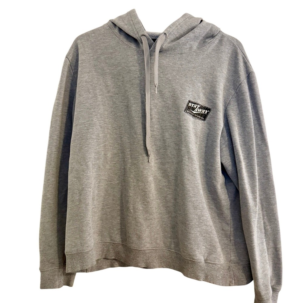 TRUE CRAFT Mens Gray "STAY AWAY" Graphic‎ Hoodie Size L
